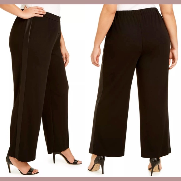 NWT $99 ADRIANNA‎ PAPELL [ Plus Size 22W ] Tuxedo-Stripe Dress Pants Black - Picture 1 of 16